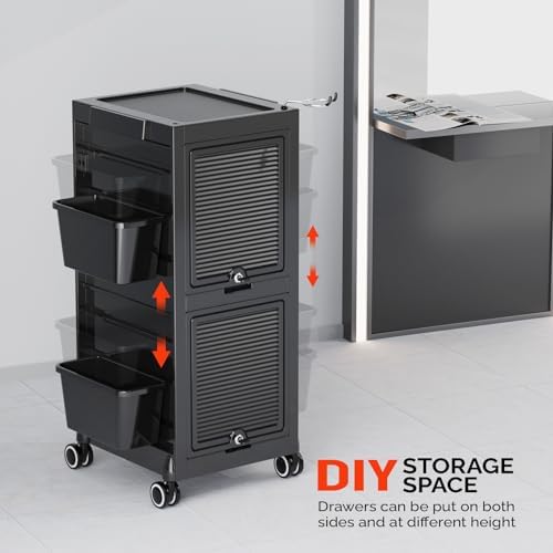 OmySalon Salon Trolley Cart, Hair Stylist Station with 2 Lockable Doors, Roll...