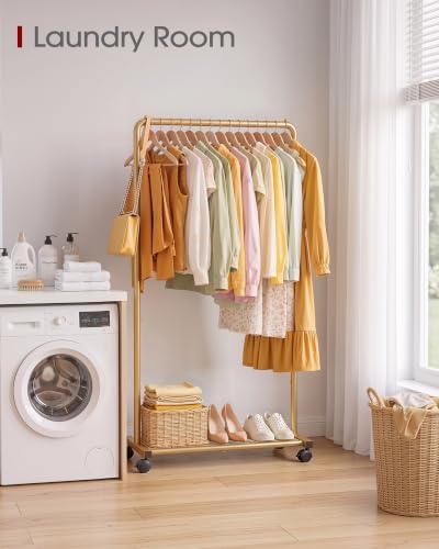 Sakugi Clothes Rack - Clothing Rack with Storage Mesh Shelf & Casters, He...