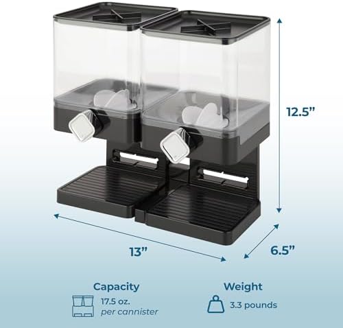 ZevrO Dry Food & Cereal Dispenser, 4.4 Cups, Black, Compact Dual