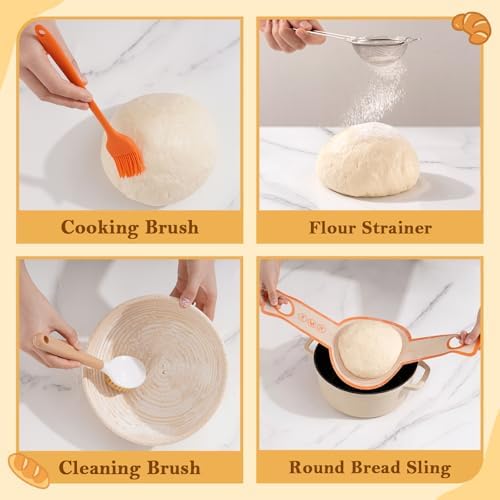 Sourdough Starter Kit with Banneton Bread Proofing Basket Set, 9" Round ...