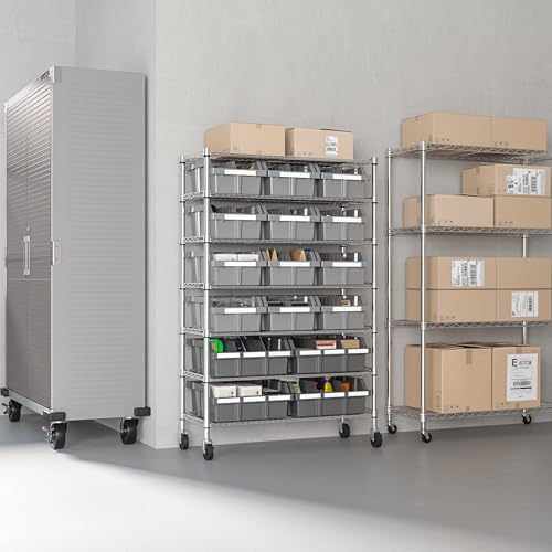 7-Tier NSF 16-Bin Steel Wire Shelving Rack, 36"W x 14"D x 56"H...