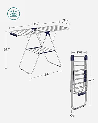 SONGMICS Clothes Drying Rack, Foldable Space-Saving Steel Laundry Rack