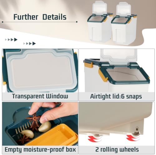 2 Pack 25lbs Rice Storage Container with Wheels, Flour and Sugar Container