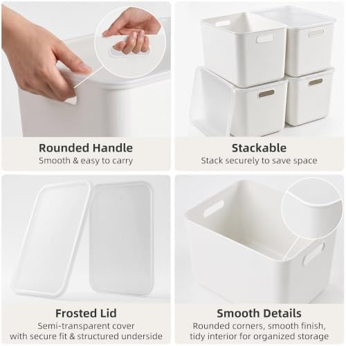 Citylife 24QT Plastic Storage Bins with Lids White Box with Handles, 4-Pack