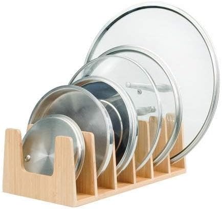 Bamboo Pot Lid Holder Organizer for Storage in Cabinets or Kitchen Countertop...