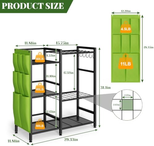 keomaisyto Garden Tool Organizer with Side Tool Pouch, Yard Tool Organizer
