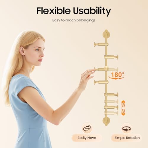Wall Mounted Metal Vertical Tree Branch Coat Rack, 6 Adjustable Hooks