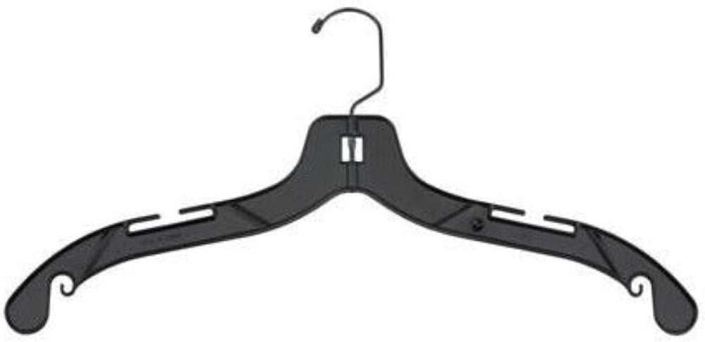 NAHANCO 17" Medium Weight Plastic Shirt Hanger, Black with Black Hook (P...