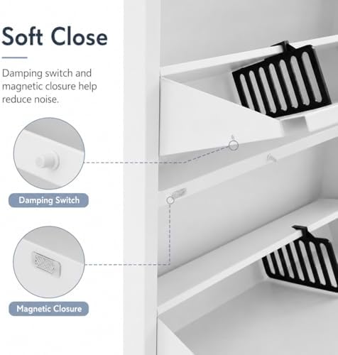 Wall Mounted Shoe Storage Cabinet, 3 Tiers 20 Inch Shoe Cabinet, White Flip-D...