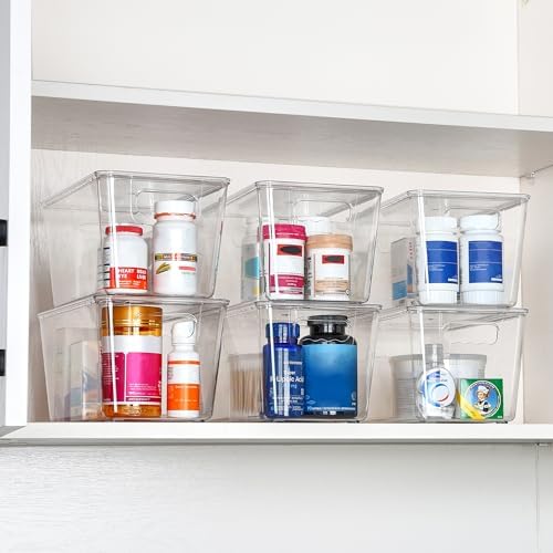 Vtopmart 6 Pack Clear Stackable Storage Bins with Lids and Handles, Medium