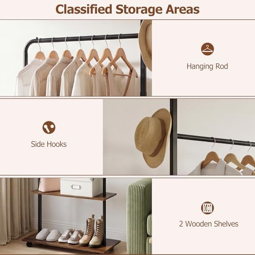 GIANTEX Clothes Rack with Wheels, 69" Freestanding Garment Rack with Han...