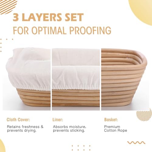 Nuogo 4 Pcs Rectangle Banneton Proofing Basket Set 10 Inch with Liner