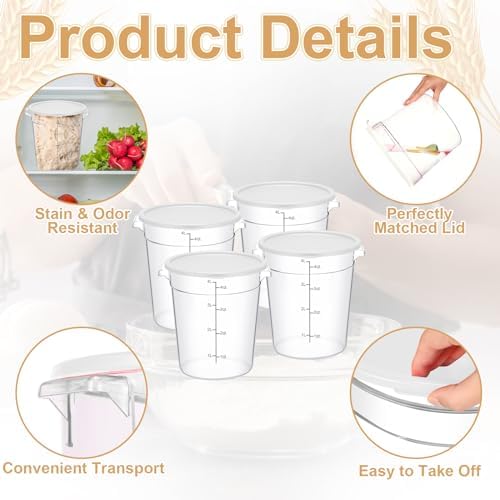 Suclain 4 Pcs 4 Qt Proofing Containers, Food Storage with Lids