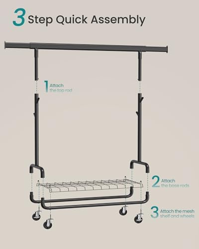 SONGMICS Clothes Rack, Heavy-Duty Rolling Garment Rack with Shelf