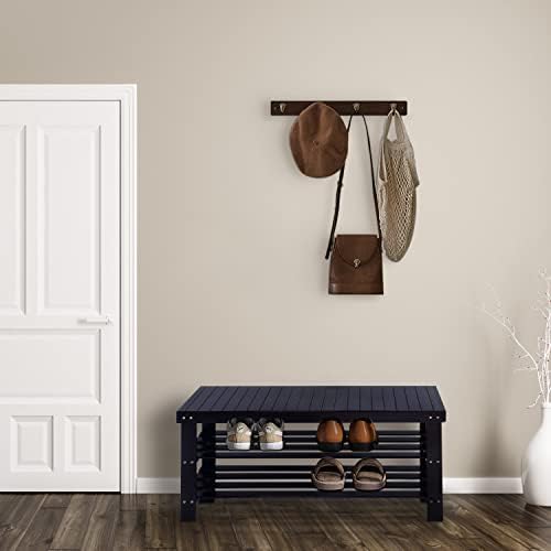Knocbel 3-Tier Bamboo Shoe Bench 35.5 Inch Long Entryway Storage Rack Shoes O...