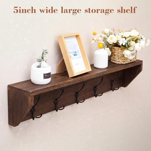 Geelin 35 Inch Wall Shelf with Hooks and Shelf Organizer