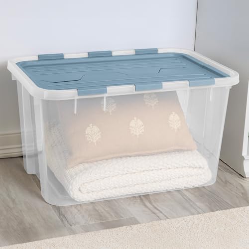 SteriliteHinged Lid Storage Box Plastic Container, 60 Quart, 6 Pack