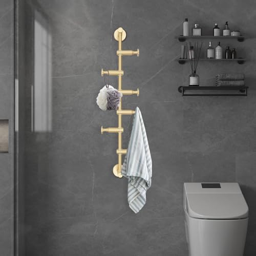 Wall Mounted Metal Vertical Tree Branch Coat Rack, 6 Adjustable Hooks