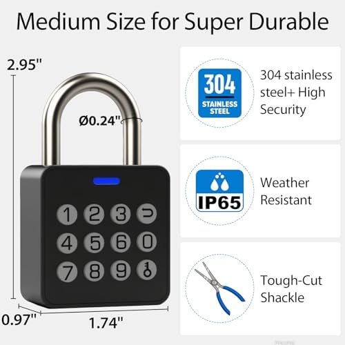 Fingerprint Padlock with Code, Combination Lock for Locker with Bluetooth APP...