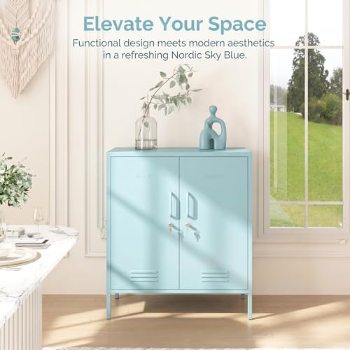 Blue 2-Door Lockable Metal Storage Cabinet, Heavy Duty 3-Tier Tall Locker wit...