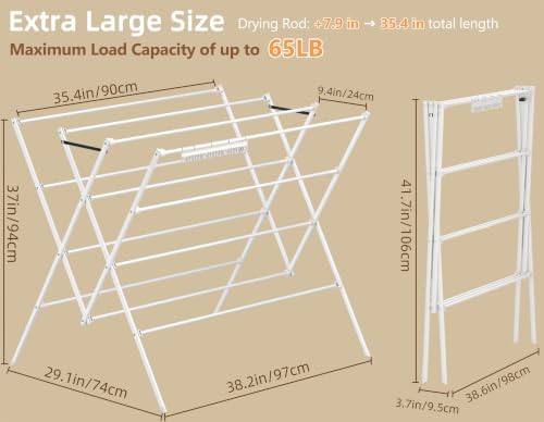 Drying Rack Clothing,35.4in Long Drying Poles Large Clothes Drying Rack