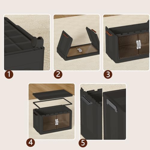 Collapsible Storage Bins with Lids Dark Grey Stackable Plastic Organizers for...