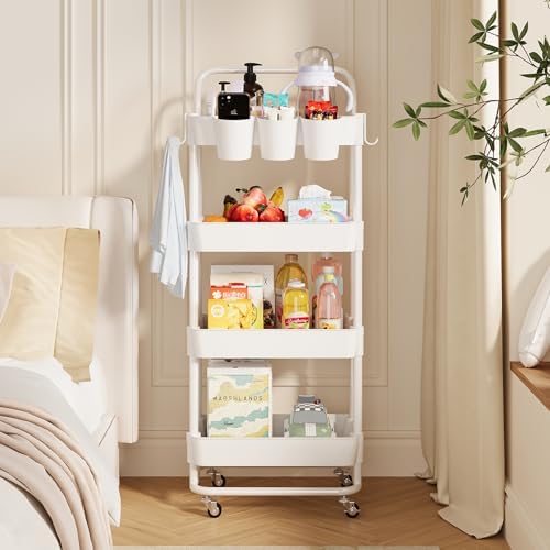 Buzowruil 4-Tier Rolling Utility Cart, Storage Cart with Handle Multi-Purpose...