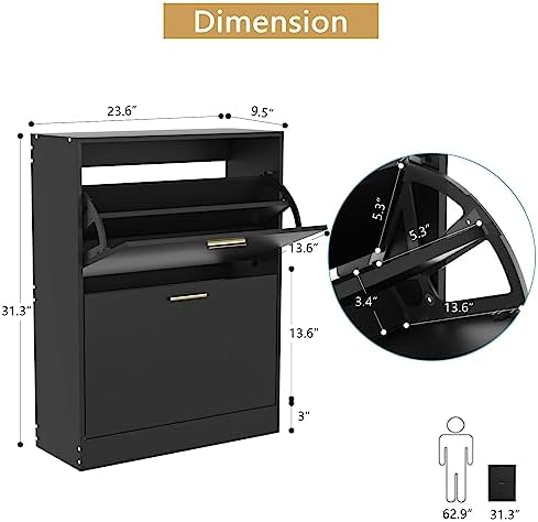 LYNSOM Entryway Shoe Cabinet Set of 2 with 2 Flip Drawers and Top Display, Bl...
