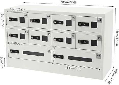10-Compartment Cellphone Charging Locker, QC3.0 Fast Charging, 3-in-1 Ports (...