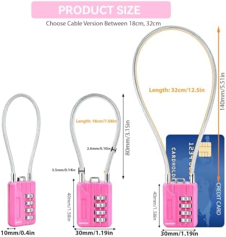 SEPOX® 12PK Metal Combo Padlock, Resettable 4-Digit, Extra Long Cable 7"