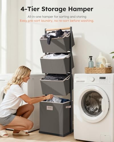 SOLEDI 4-Tier Laundry Hamper Sorter Vertical Laundry Basket for Small Space