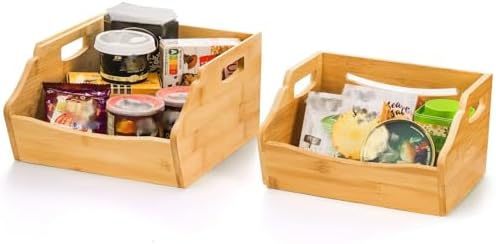 Cididu 2 Pack Bamboo Stackable Storage Bin, Countertop Open Front Stacking Bi...
