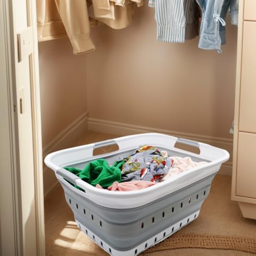 SAMMART 42L (11 gallon) Collapsible Plastic Laundry Basket - Foldable Pop Up ...
