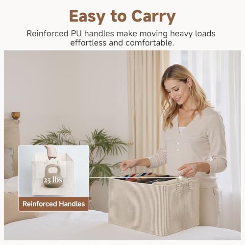 StorageWorks Fabric Storage Bins, Khaki & Beige Stripes, 2-Pack
