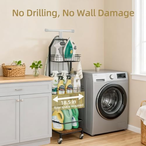 Ironing Board Holder Cart for Small & Narrow Laundry Rooms, Freestanding ...