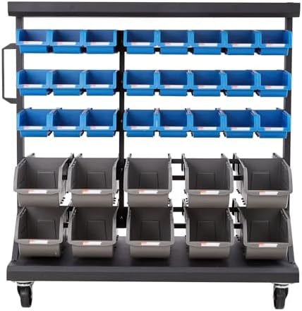 VEVOR 5-Tier Double-Sided Rolling Bin Storage Rack, 68 Plastic Bins, Dual-Sid...