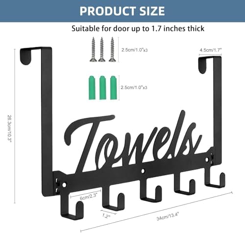 Azmoncy Over The Door Hooks, Towel Rack Towel Hooks for Bathroom, Towel Holde...