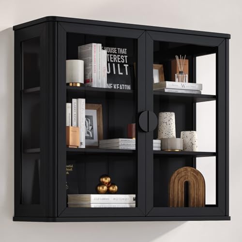 NEWOWNDS Display Wall Storage Cabinets for Laundry Room with Tempered Glass