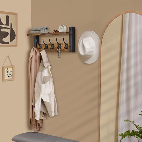 Sorbus Coat Rack Wall Mount with Shelf (Rustic Brown, 16 Inch)