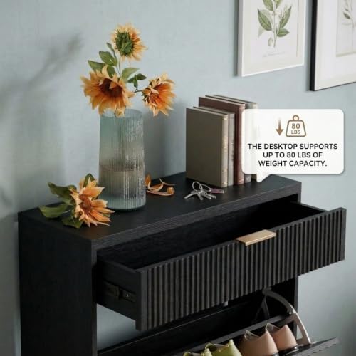 Narrow Wooden Shoe Cabinet for Entryway, Slim Entryway shoe storage cabinet