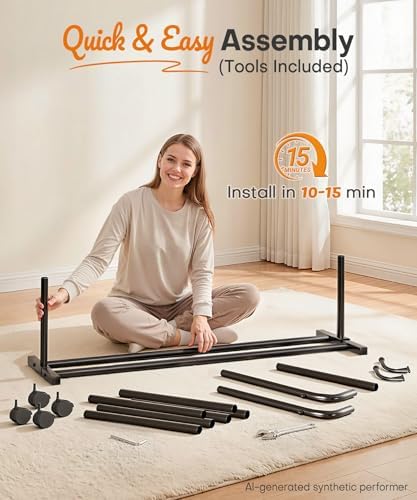 Homde Portable Clothes Rack for Bedroom: 4 Lockable Wheel Move Room-to-Room