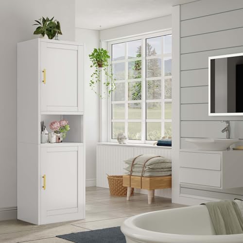 67" Tall Narrow Bathroom Storage Cabinet, Metal Pantry Cabinet, White