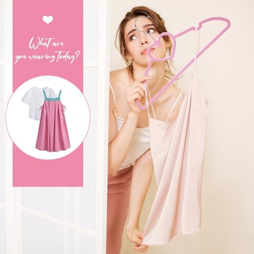 Plastic Hangers 50 Pack, Cute Clothes Hanger Ultra Thin Space Saving - Pink C...