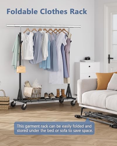 Hoctieon 1-Minute Assembly Clothes Rack, 480 lbs Heavy Duty Rolling Clothing ...