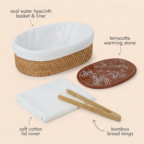 YANGQIHOME Bread Warmer Basket with Stone, Tortilla Warmer, Rattan Bread Bask...