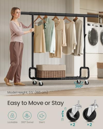 SONGMICS Clothes Rack, Heavy-Duty Rolling Garment Rack with Shelf