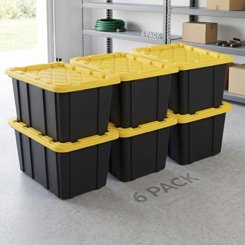 6 Pack 27 Gallon Heavy Duty Storage Bins with Snap Lids, Durable Plastic Stor...