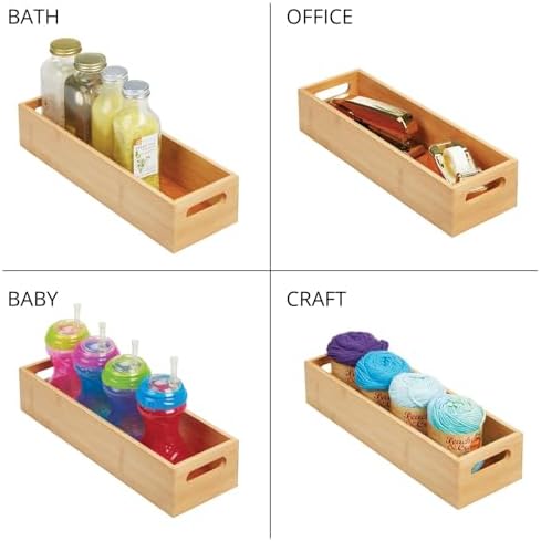 mDesign Set of 2 Kitchen Storage Box – Open-Top Bamboo Storage Tray with Hand...