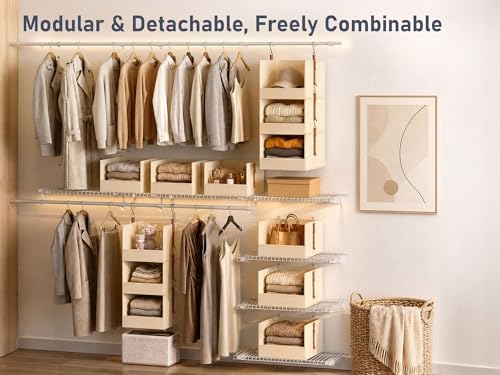 DIMJ Hanging Closet Organizer - 6-Tier Modular Hanging Shelves with Zippers H...