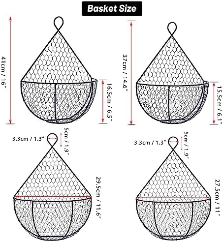 BSTKEY Set of 2 Hanging Black Metal Fruit Vegetable Baskets